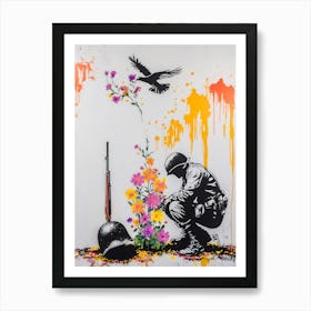 'Flora'  and war graffiti in banksy style Art Print