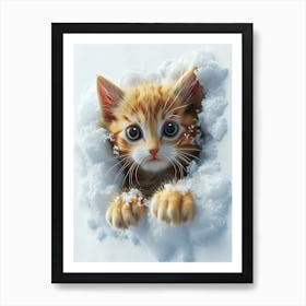 Cute Kitten Cat Peeking From Snow 12 Art Print