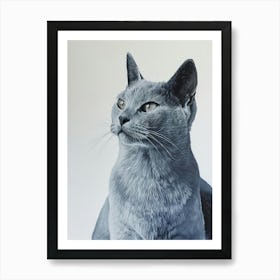 Russian Blue Cat Painting 4 Art Print