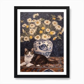 Daisies With A Cat 3 William Morris Style Art Print