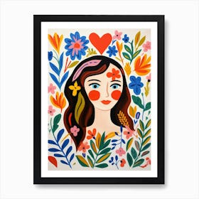 Nature & Patterns Heart Illustration Of A Person With Long Brown Hair Art Print