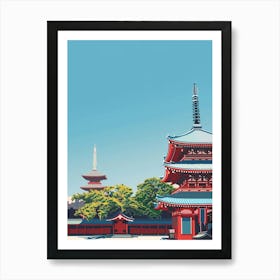 Senso Ji Temple Tokyo 1 Colourful Illustration Art Print