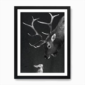 Elk and Rabbit Art Print