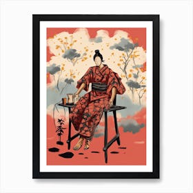 Samurai Illustration Floral 5 Art Print