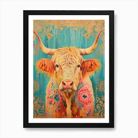 Kitsch Colourful Hairy Cow 1 Art Print