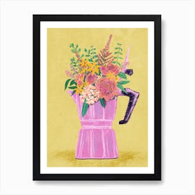 Espresso maker with flowers Art Print