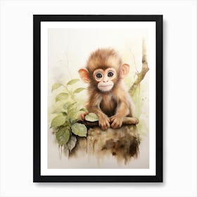 Monkey Painting Writing Watercolour 4 Art Print