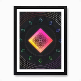 Neon Geometric Glyph in Pink and Yellow Circle Array on Black n.0365 Art Print