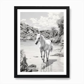 A Horse Oil Painting In Cala Macarella, Spain, Portrait 1 Art Print