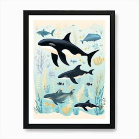 Group Of Whales Cute Pastel 1 Art Print