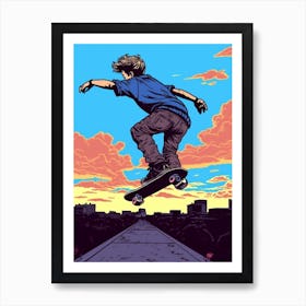 Skateboarding In Amsterdam, Netherlands Comic Style 3 Art Print