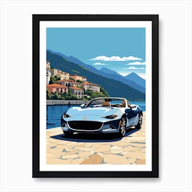 A Mazda Mx 5 Miata Car In The Lake Como Italy Illustration 1 Art Print