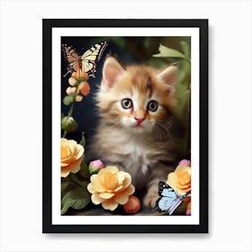 Cat With Butterflies Art Print