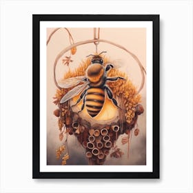 Brown Banded Carder Bee Beehive Watercolour Illustration 4 Art Print