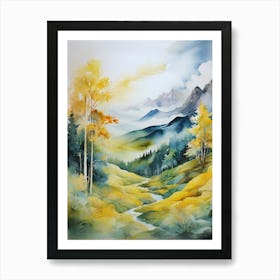 Watercolor Of Mountains Art Print