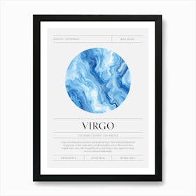 Virgo Zodiac Sign, Blue Agate Birthstone Crystal Gem Art Print