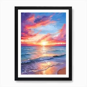 Grace Bay Beach Turks And Caicos At Sunset, Vibrant Painting 4 Art Print