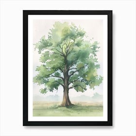 Oak Tree Atmospheric Watercolour Painting 7 Art Print