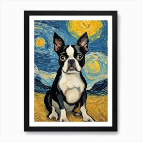 Starry Boston Terrier Van Gogh Inspired Art Print