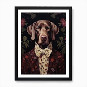 Dog Portrait With Rustic Flowers 2 Art Print