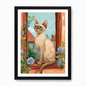 Burmese Cat Storybook Illustration 4 Art Print