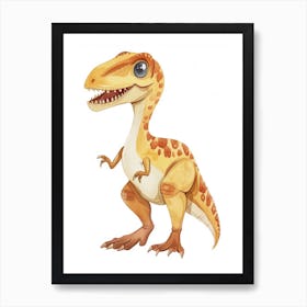 Cute Cartoondeinonychus Dinosaur Watercolour 2 Art Print