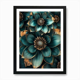 Blue Flowers Wallpaper Art Print