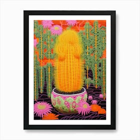 Mexican Style Cactus Illustration Barrel Cactus 3 Art Print