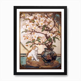 Magnolia With A Cat 4 Art Nouveau Style Art Print