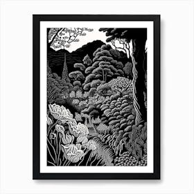 Red Butte Garden, Usa Linocut Black And White Vintage Art Print