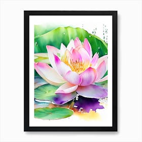 Lotus Flower In Garden Watercolour 4 Art Print
