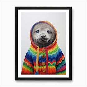 Baby Animal Wearing Sweater Seal Art Print