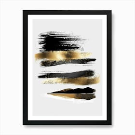 Gold And Black Brush Strokes 45 Art Print