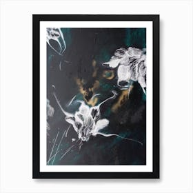 Green Gold And White Flowers Painting 3 Art Print