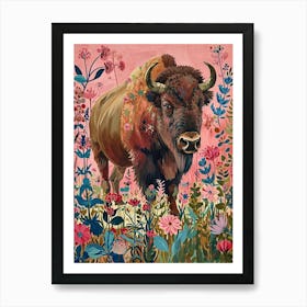 Floral Animal Painting Bison 3 Art Print