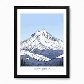 Mount Shasta Usa Color Line Drawing 6 Poster Art Print