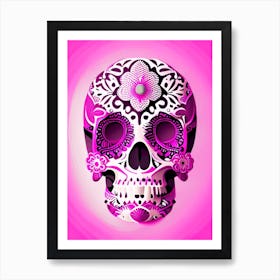 Skull With Mandala Patterns 3 Pink Mexican Art Print