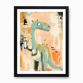 Pastel Painting Of A Dinosaur On A Smart Phone 2 Art Print