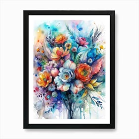 Watercolor Flowers In A Vase Poster