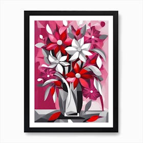 Pink Cubist Flowers In Vase 2 Art Print