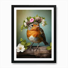 Robin With Flower Crown 1 Affiche