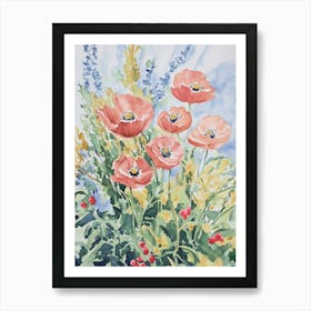 Poppy Flowers Watercolor Art Print