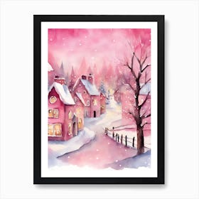 Pink Christmas Village 1 Art Print