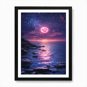 Full Moon Over The Ocean 2 Art Print