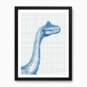 Diplodocus Dinosaur Blue Print Sketch 3 Art Print
