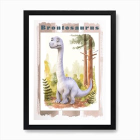 Sweet Brontosaurus Dinosaur Watercolour 2 Poster Art Print