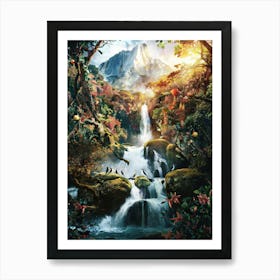 Mountain Waterfall Landscape Painting #3 Poster