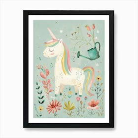 Cute Unicorn In The Garden With A Watering Can Art Print