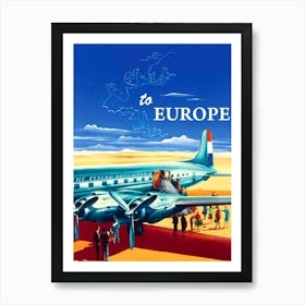 To Europe With The Flying Dutchman, Vintage Airline Poster Art Print