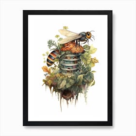 Gypsy Cuckoo Bee Beehive Watercolour Illustration 4 Art Print